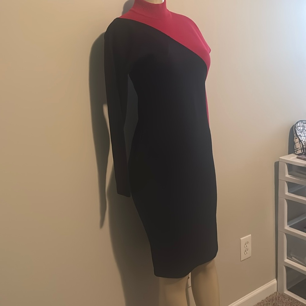 Vintage Wool Blend Long Shift Dress Outlander Mock Neck Colorblock Knit size M - Picture 5 of 7